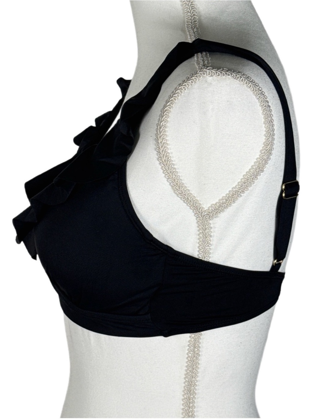 Lauren Ralph Lauren Black Ruffle V-Neck Bikini Adjustable Top - Picture 6 of 7